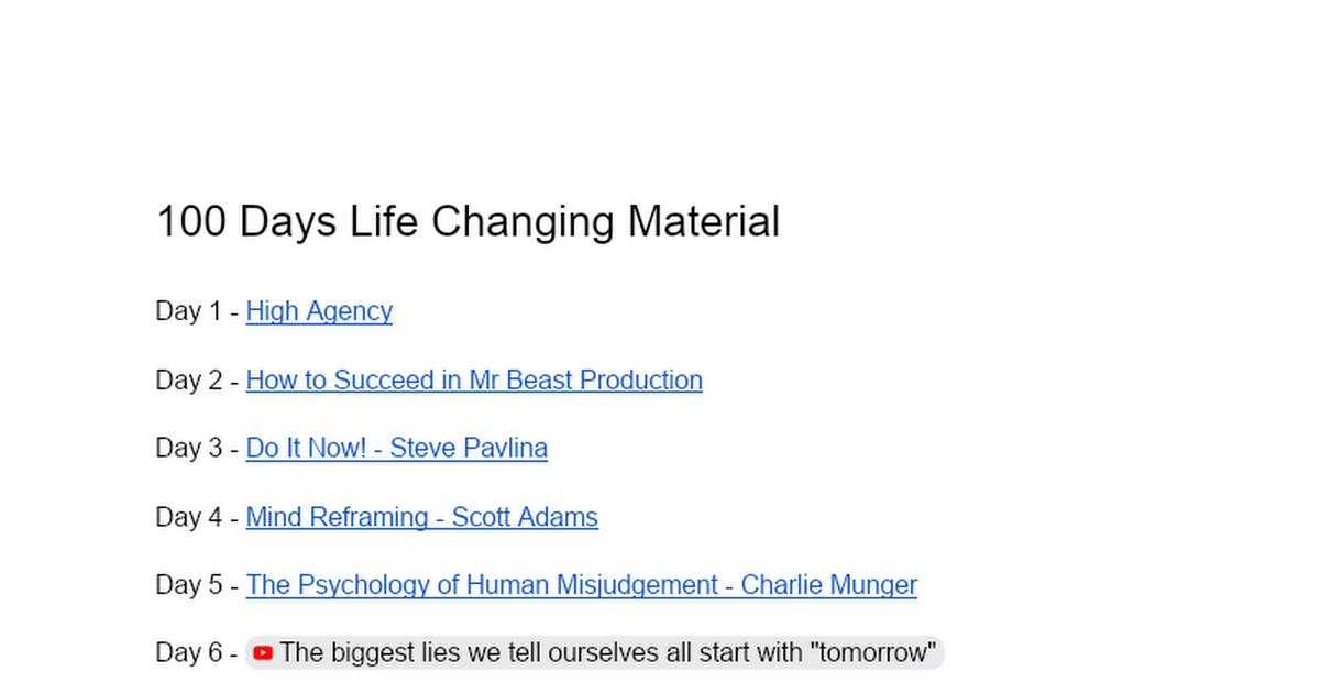 100 Days Life Changing Material